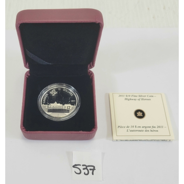 2011 RCM $10 SILVER COIN - HIGHWAY OF HEROES