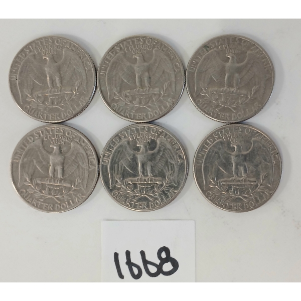 LOT OF 6 - 1965-1967 US 25 CENT SILVER COINS