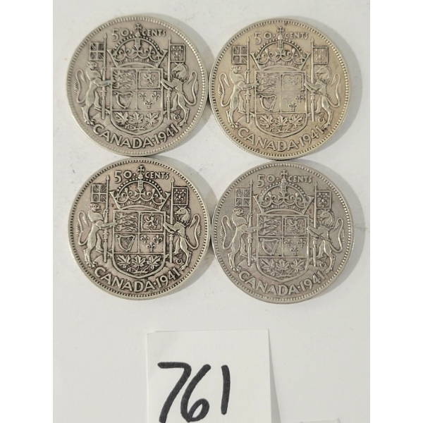 LOT OF 4 - 1941 CDN 25 CENT SILVER COINS