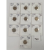LOT OF 10 - CDN 5 CENT SILVER PCS - INCL 1893, 1896 & 1897 ETC