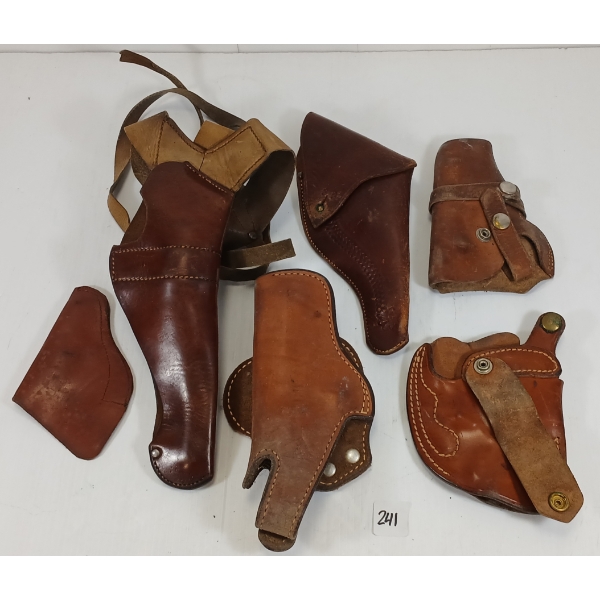 LOT OF 6 - LEATHER HANDGUN HOLSTERS - ALESSI, HEISER DENVER & BIANCH