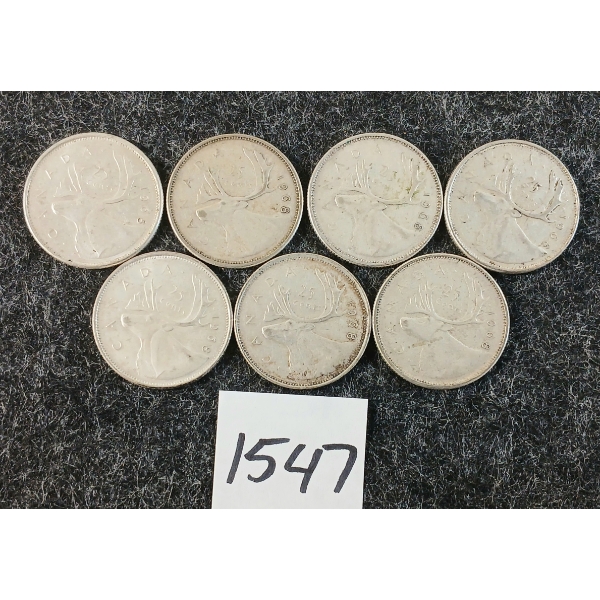 LOT OF 7 - 1968 CDN 25 CENT SILVER COINS