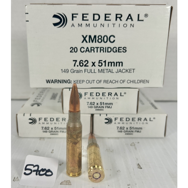 AMMO: 80X FEDERAL 7.62X51 MM NATO - 149 GR FMJ