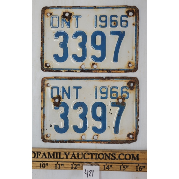 PAIR OF 1966 ONTARIO BIKE LICENCE PLATES