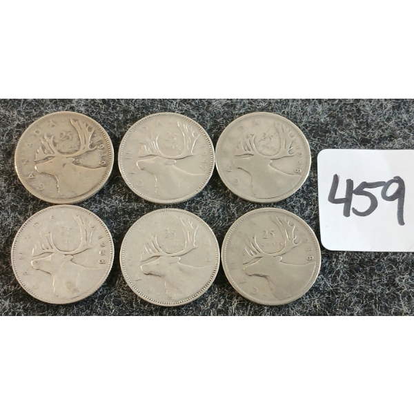 LOT OF 6 - 1938-1953 CDN 25 CENT COINS