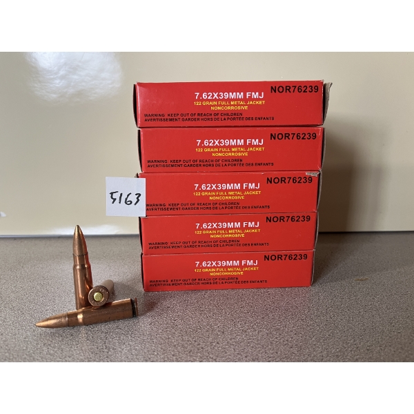 AMMO: 100X NORINCO NON-CORROSIVE 7.62X39 122GR. FMJ