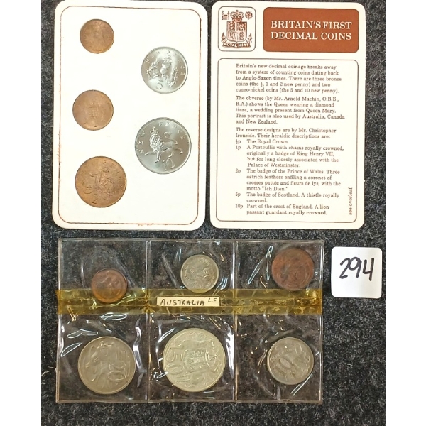 LOT OF 2 - 1966 COINS OF AUSTRALIA PROOF SET & BRITAIN'S 1ST DECIMAL COINS SET