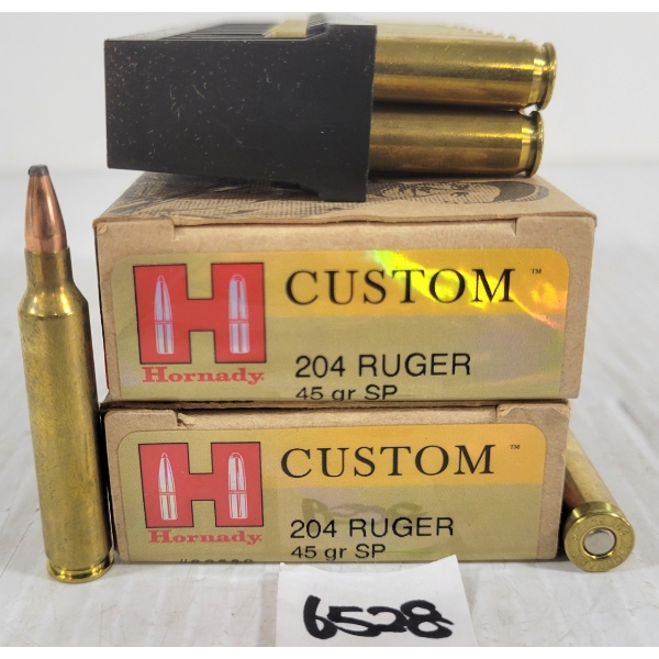 AMMO: 40X HORNADY CUSTOM .204 RUGER - 45GR - SP