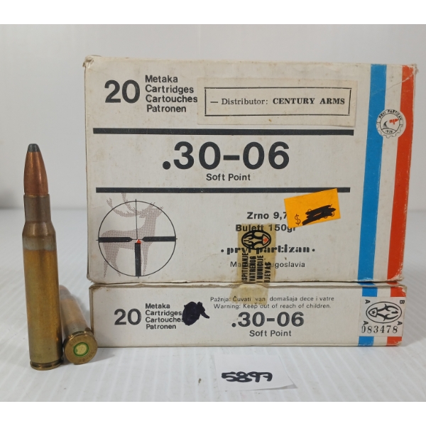 AMMO: 40X PRVI PARTIZAN .30-06 SPRG - 150GR - SP