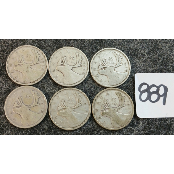 LOT OF 6 - 1939 CDN 25 CENT COINS