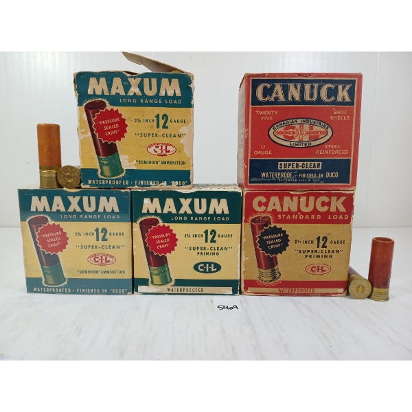 AMMO: 125X MIXED 12GA - 2 3/4IN - #2, 4 & 7 1/2 SHOT - COLLECTABLE BOXES & PAPER LABELS