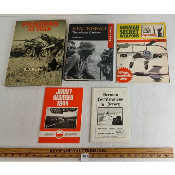 LOT OF 5 - PUBLICATIONS - INCL "PANZERS AT WAR", "GERMAN SECRET WEAPONS", STALINGRAD, ETC