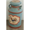 Image 1 : HAND PAINTED ROOSTER MOTIF MILK CAN W/ LID