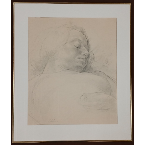 WOMAN'S NUDE STUDY BY R. ROBERSTON - FRAMED PENCIL ON PAPER