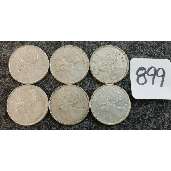 LOT OF 6 - 1968 CDN 25 CENT COINS