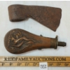 Image 1 : LOT OF 2 - ENGLISH TRADE AXE HEAD & BRASS & COPPER POWDER FLASK