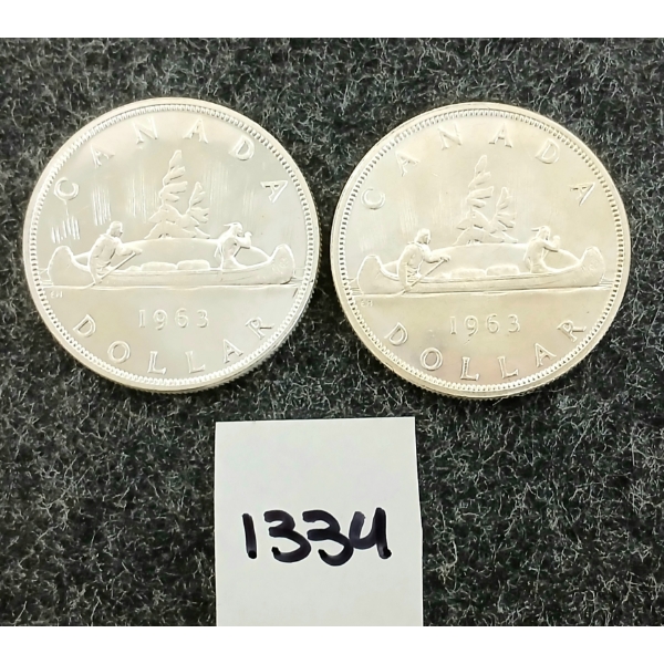 LOT OF 2 - 1963 CDN SILVER DOLLARS - VOYAGEUR 