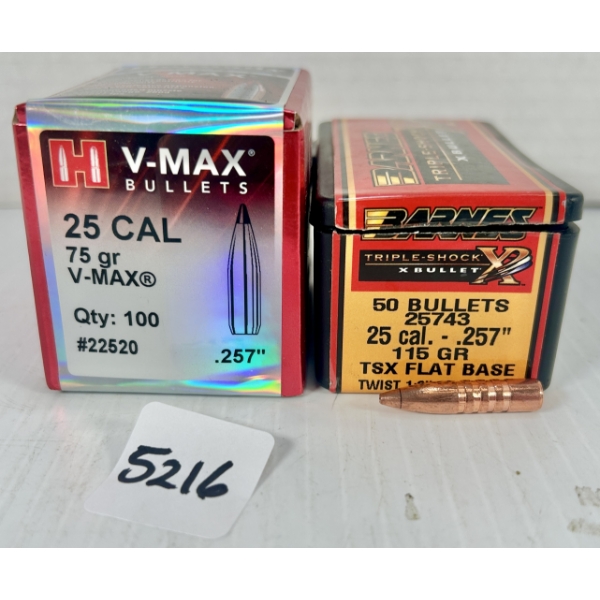 BULLETS: APPROX 140X .25 CAL 75GR. & 115GR. - ONE BOX SEALED 