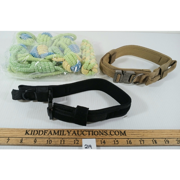 LOT OF 3 - DOG COLLARS & TOYS - AS NEW