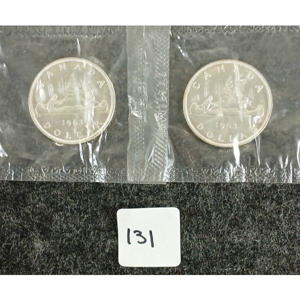  LOT OF 2 - 1963 CDN SILVER DOLLARS - VOYAGEUR 