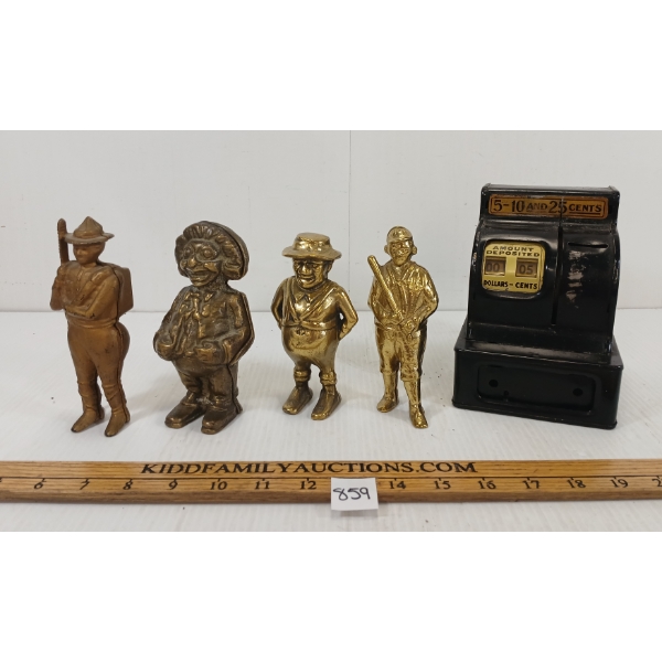 LOT OF 5 - COIN BANKS - INCL BRONZE FIGURES