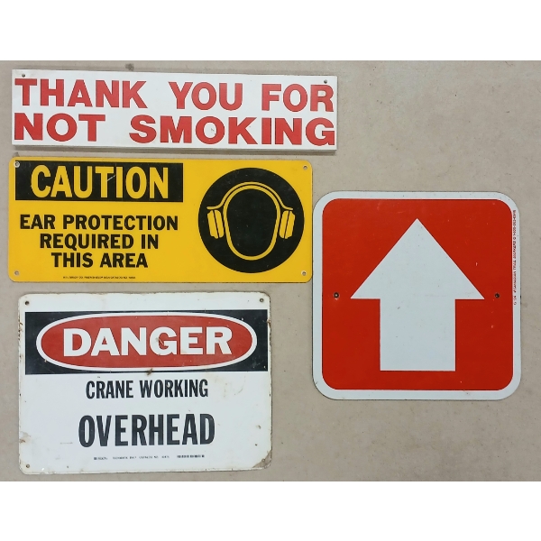 LOT OF 4 - PLASTIC SIGNS - PPE, NO SMOKING, DANGER, ETC