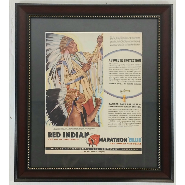 FRAMED RED INDIAN MARATHON "BLUE" ABSOLUTE PROTECTION PAPER ADVERTISEMENT