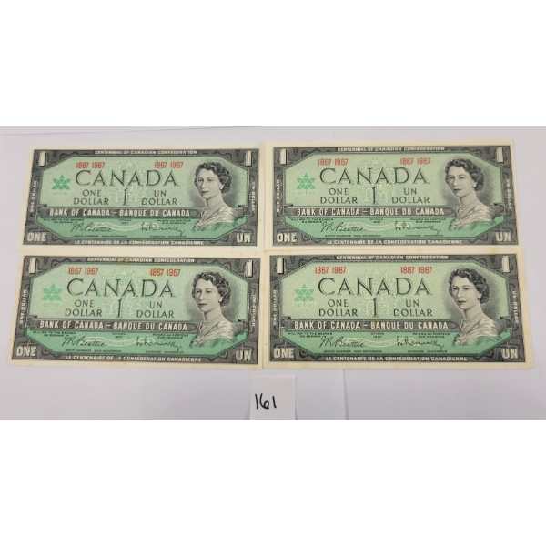 LOT OF 4 - 1967 CDN $1 BANKNOTES - UNCIRCULATED