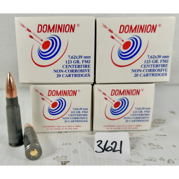 AMMO: 80X DOMINION 7.62X39 MM - 123 GR FMJ