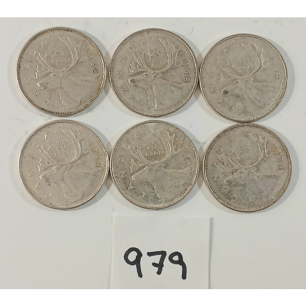 LOT OF 6 - 1968 CDN 25 CENT SILVER COINS