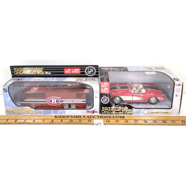 LOT OF 2 - MAISTO MONTREAL CANADIENS '57 CHEVROLET & TOUR BUS
