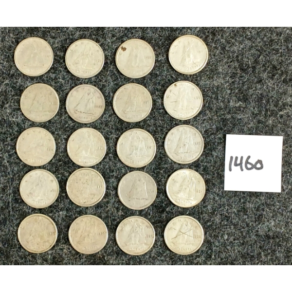 LOT OF 20 - 1950-1966 CDN 10 CENT SILVER COINS 