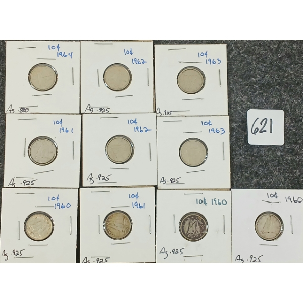 LOT OF 10 - 1960-1964 CDN 10 CENT COINS