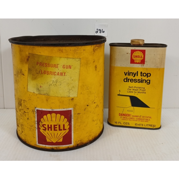 LOT OF 2 - SHELL PRESSURE GUN LUBRICANT & VINYL TOP DRESSING CANS