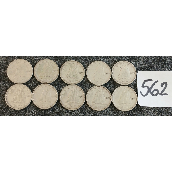 LOT OF 10 - 1944 CDN 10 CENT COINS