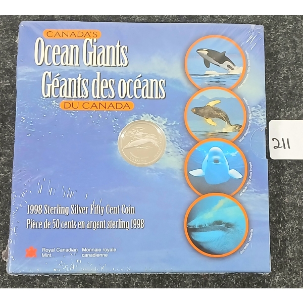 1998 RCM SILVER 50 CENT COIN - CANADA'S OCEAN GIANTS