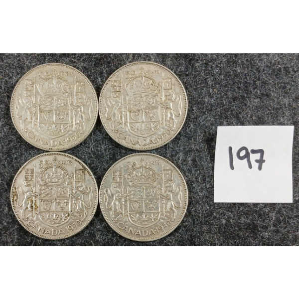 LOT OF 4 - 1950 CDN 50 CENT SILVER COINS