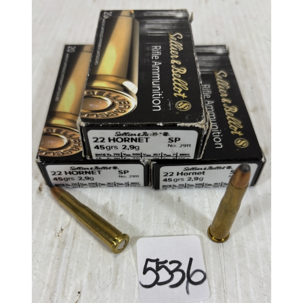 AMMO: 60 X S&B .22 HORNET - 45 GR - SP