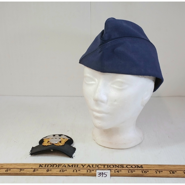 LOT OF 2 - US NAVY OFFICER'S CAP BADGE & AIRFORCE FIELD CAP
