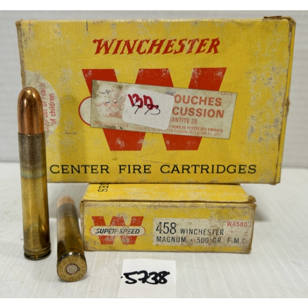 AMMO: 26X LIVE & 12X BRASS WINCHESTER .458 WIN MAG 500GR. FMJ