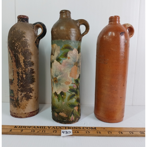 LOT OF 3 - GERMAN CERAMIC GLAZED PAINTED SELTZER JUGS