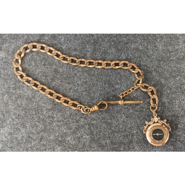 POCKET COMPASS ON GOLD TONED POCKET WATCH FOB