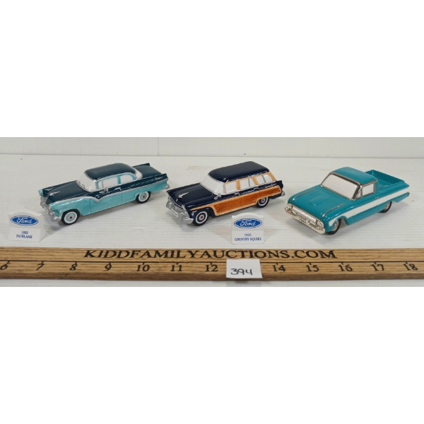 LOT OF 3 - DEPARTMENT 56 FORD MODEL CARS - INCL 1955 FAIRLANE & COUNTRY SQUIRE