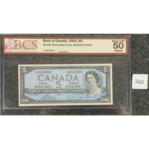 1954 CDN $5 BANKNOTE - BCS GRADED