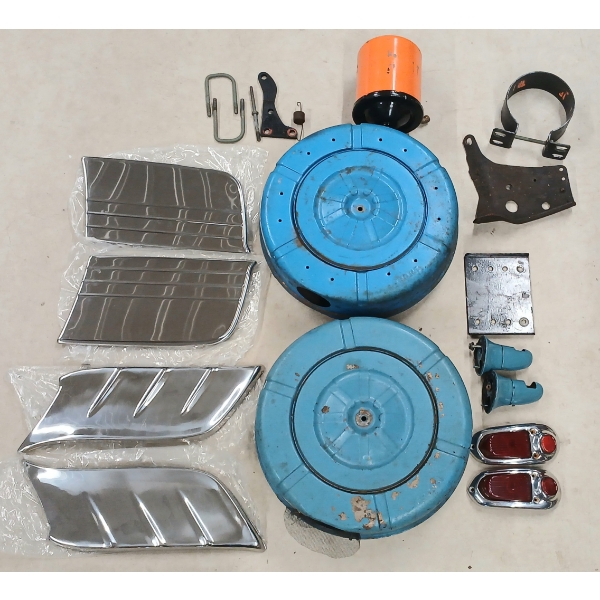 JOB LOT - 1950'S CHEVY SKYLINE PARTS - AIR CLEANERS, GRAVEL SHIELDS, LIGHTS, ETC