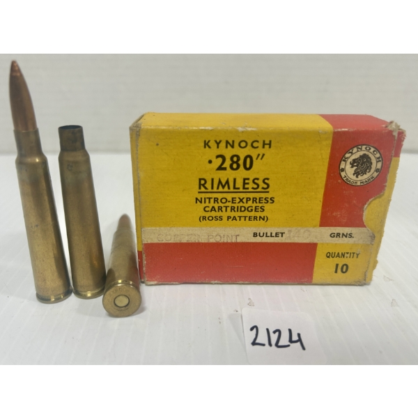 AMMO / BRASS: 7X LIVE & 1X BRASS KYNOCH .280 ROSS - 140 GR FMJ