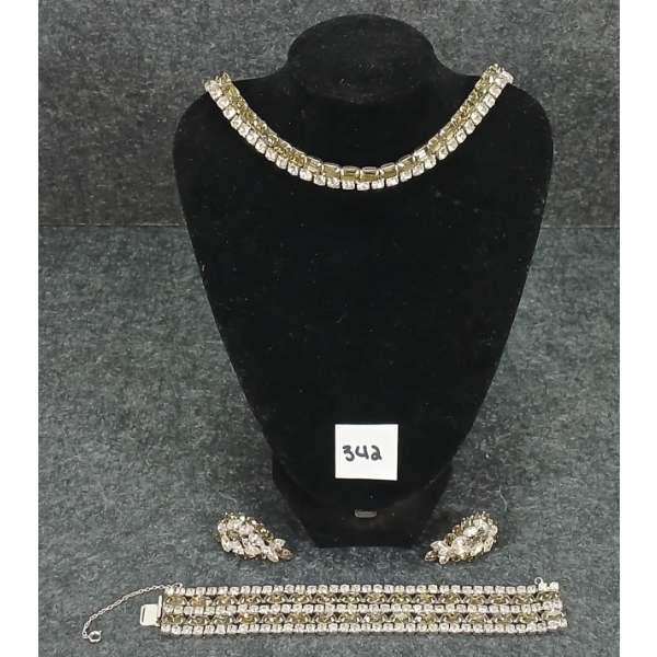 LOT OF 3 - SHERMAN RHINESTONE BRACELET, CHOKER & PAIR OF EARRINGS