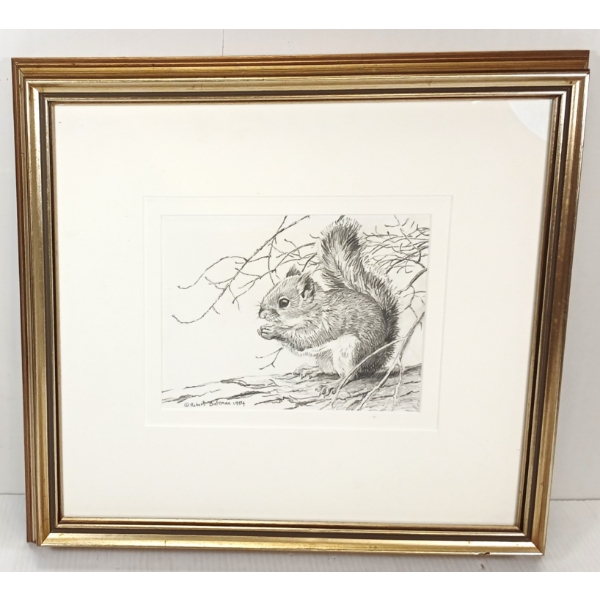 "RED SQUIRREL" BY ROBERT BATEMAN - FRAMED PENCIL ON PAPER