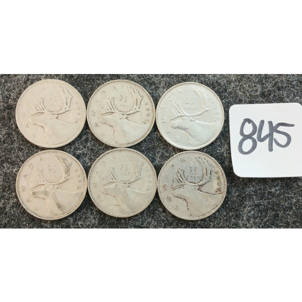 LOT OF 6 - 1947 CDN 25 CENT COINS