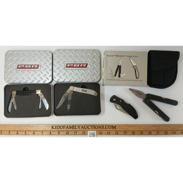 LOT OF 3 - MAXAM "HE-MAN" COMBO PACK & PBR FOLDING KNIVES